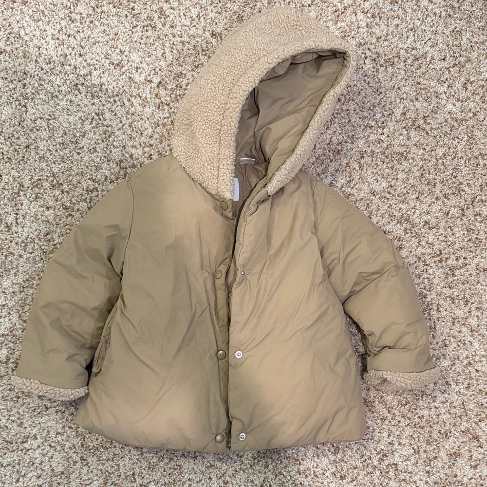 Zara Tan Puffer Jacket with Hood